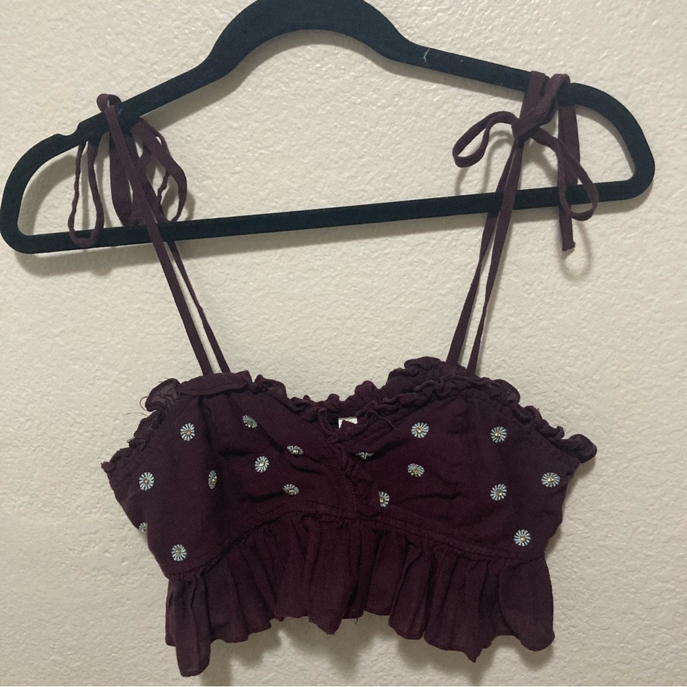 Intimately Free People On A Star Cropped Ruffle Hem Cami Size Medium Plum Purple - Picture 2 of 5
